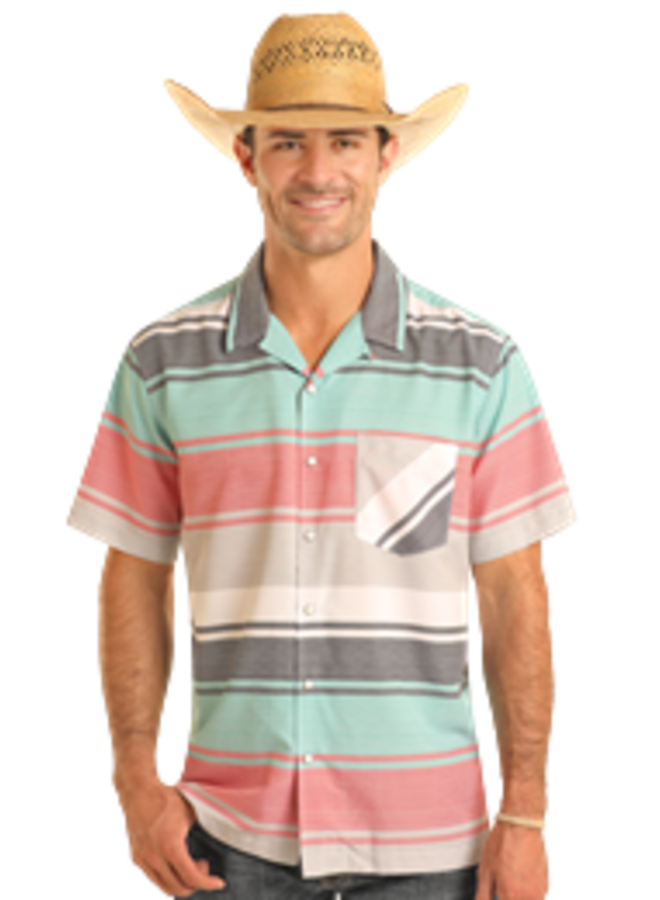 Men's Tek Western Stripe Print Short Sleeve Snap Shirt