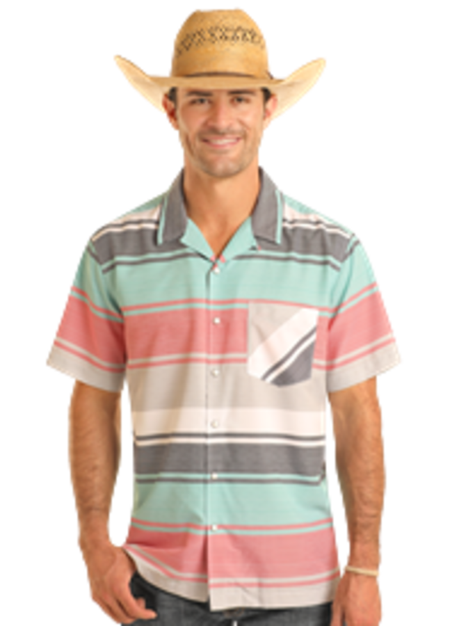 Tek Western Stripe Print Short Sleeve Snap Shirt