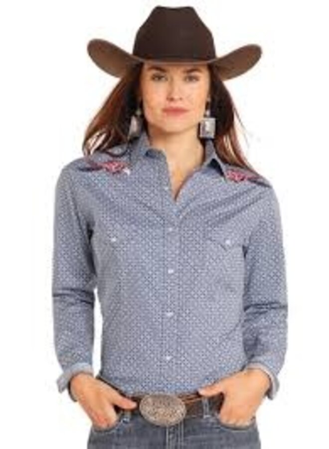 Rock & Roll Flex Indigo Print Snap Shirt