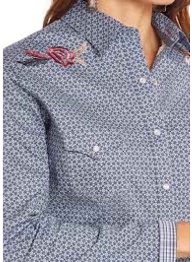 Ladies' Rock & Roll Flex Indigo Print Snap Shirt