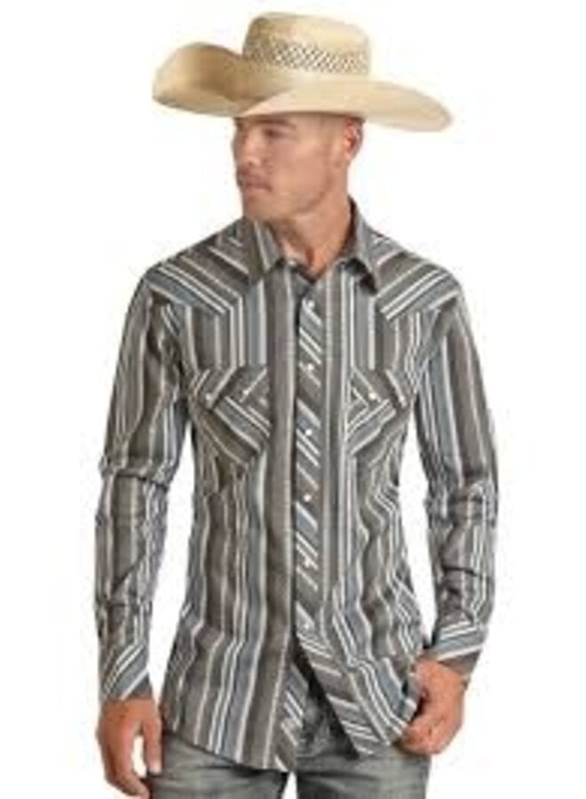 Men's Rock & Roll Denim Stripe Snap Shirt