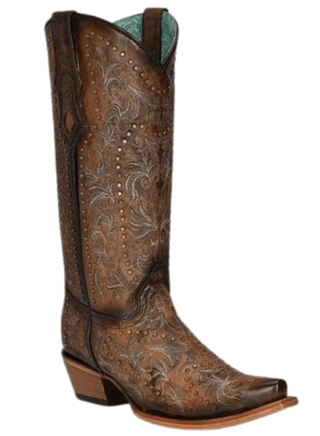 Ladies'  Maple Embroidery & Studs Snip Toe Western Boot