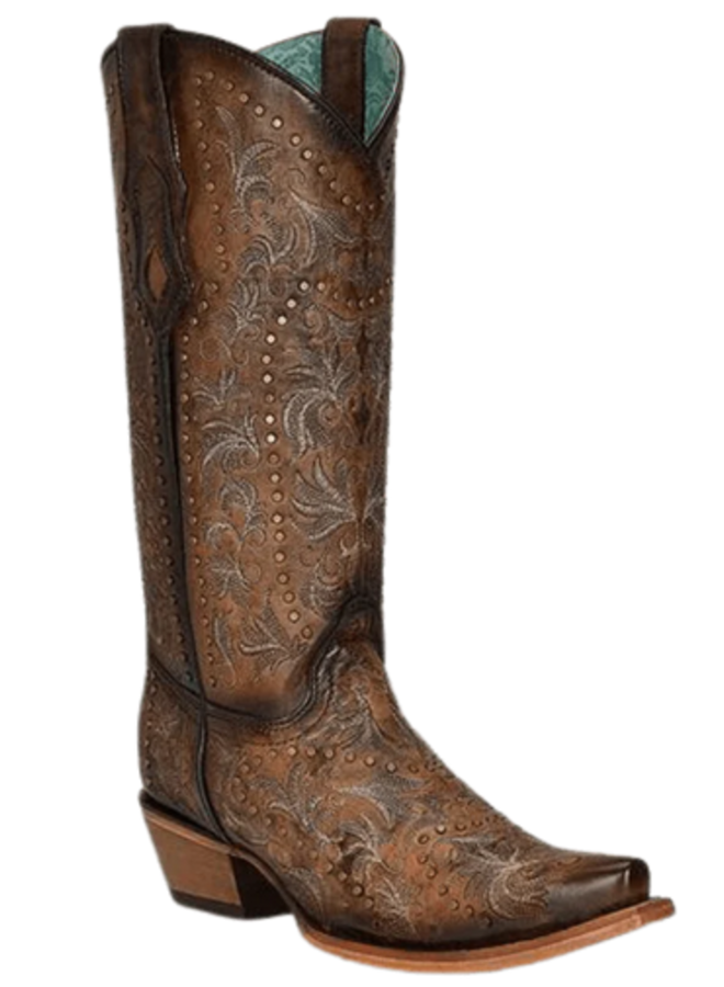 Maple Embroidery & Studs Snip Toe Western Boot