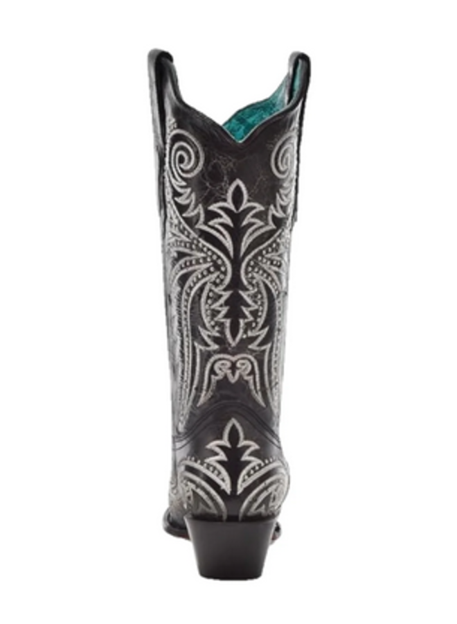 Ladies' Embroidered & Studded Black Western Boots