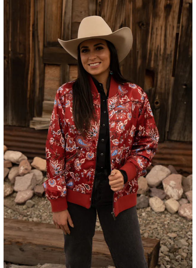 Ladies' Floral Red Bomber Jacket