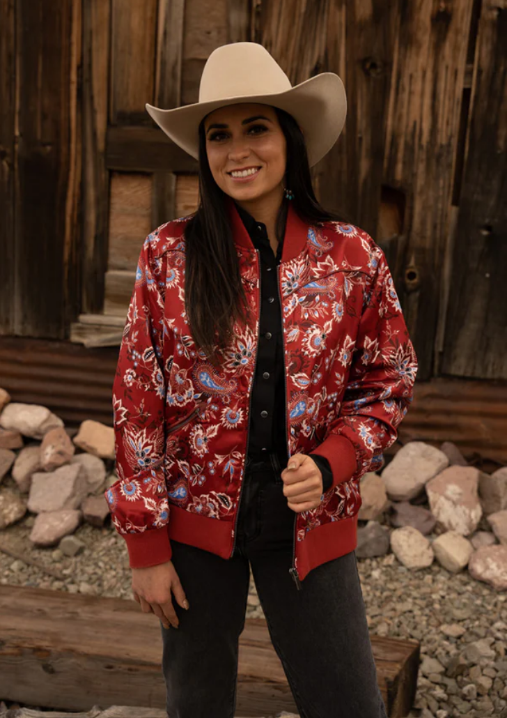 Hooey Ladies Floral Red Bomber Jacket Howell Western Wear