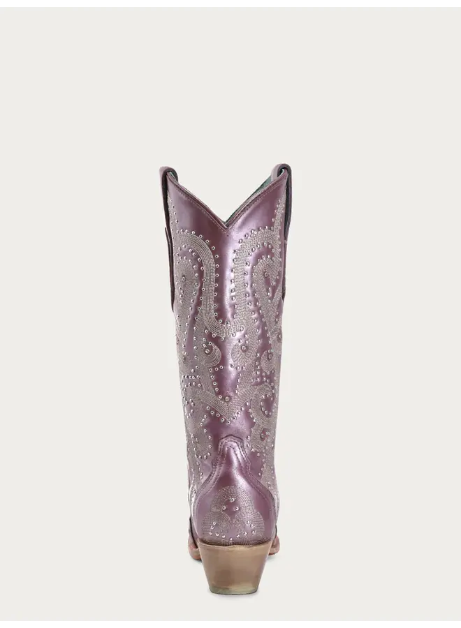 Ladies' Metallic Lilac Embroider Wing Tip Boot