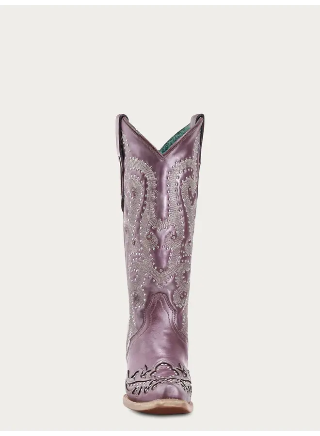 Ladies' Metallic Lilac Embroider Wing Tip Boot