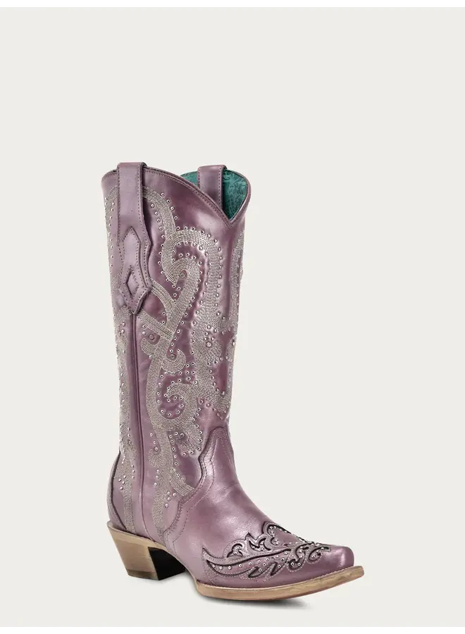 Ladies' Metallic Lilac Embroider Wing Tip Boot