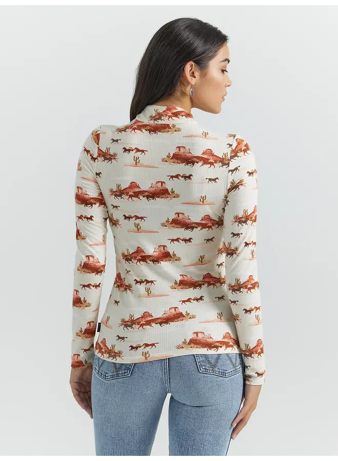 Ladies' Horse Print Mock Neck Shirt