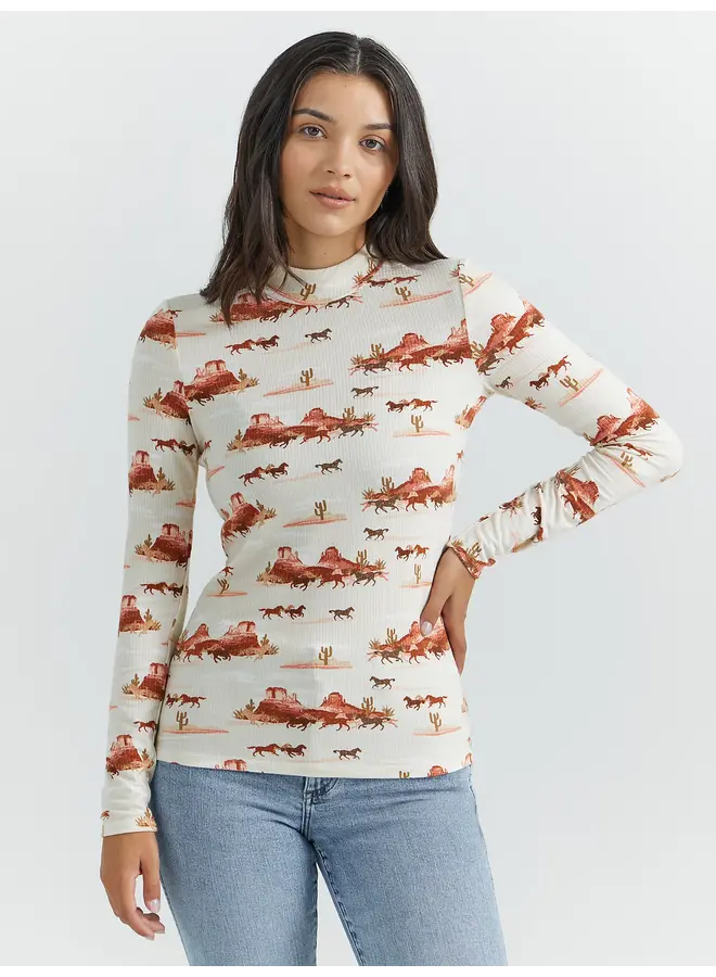 Ladies' Horse Print Mock Neck Shirt