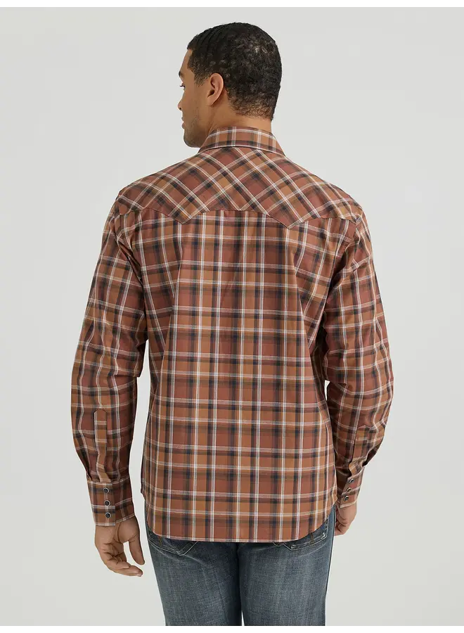 Men's Retro Long Sleeve Sawtooth Snap in Cocoa Brown