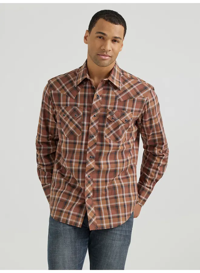 Men's Retro Long Sleeve Sawtooth Snap in Cocoa Brown