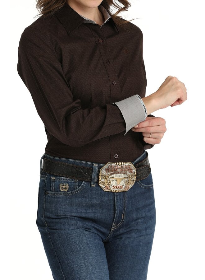 Ladies' Stretch Tonal Print Button Down