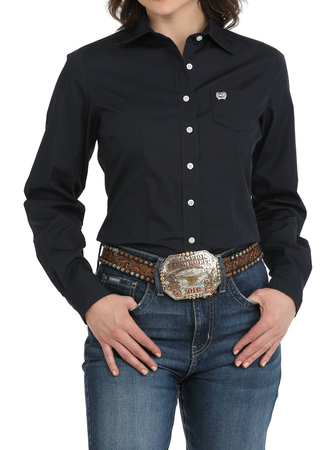 Ladies' Solid Button-Up Shirt