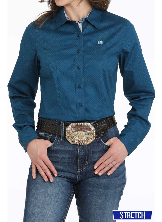 Ladies' Geometric Print Button Down Long Sleeve Shirt