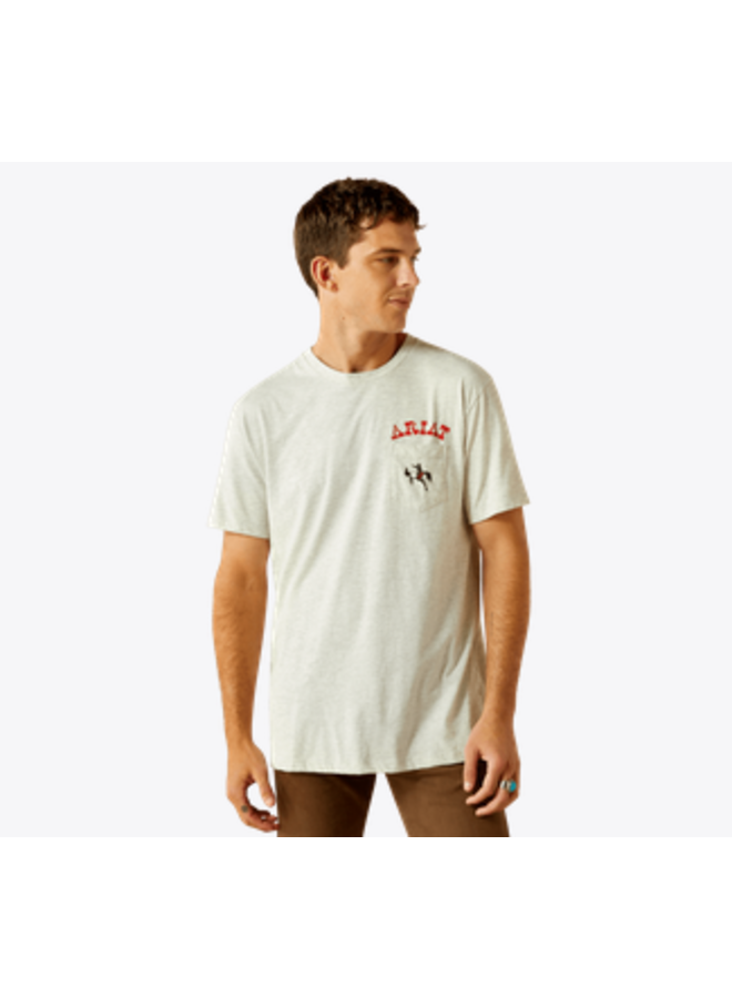 Ariat T-Shirt Heritage Natural Bronc Riding - 100% Cotone USA, Grafica Serigrafica