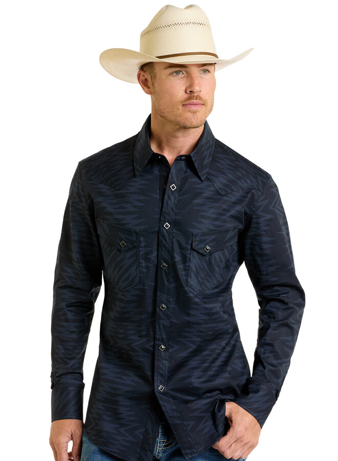 Aztec Print Long Sleeve Snap Shirt (Multiple Colors)