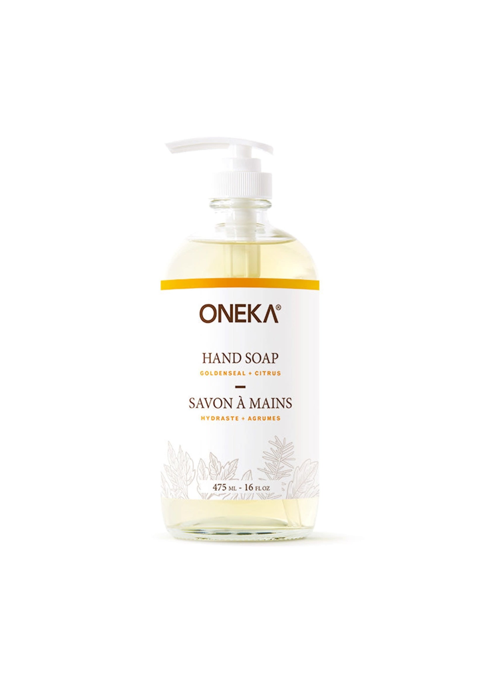 Oneka Savons à mains Hydraste & Agrumes- claire en Verre 475 ml