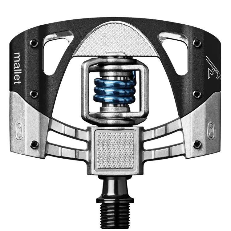 crankbrothers, MALLET 3, Pédales, Corps: Aluminium, Axe: Cr-Mo, 9/16'', Brut & Noir / Ressort Blue Clair, Paire