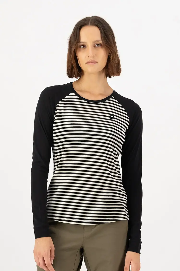 Mons Royale Womens Icon Merino Raglan Long Sleeve Mr Stripe / Black