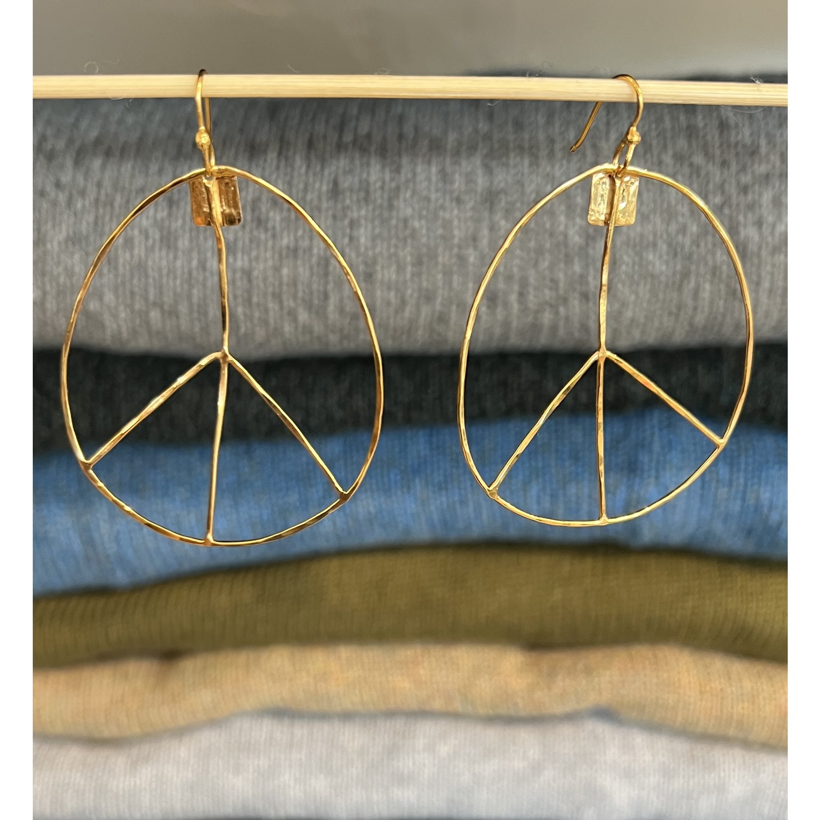DeNev Large 18kt Yellow Polished Gold Vermeil Peace Sign Earrings