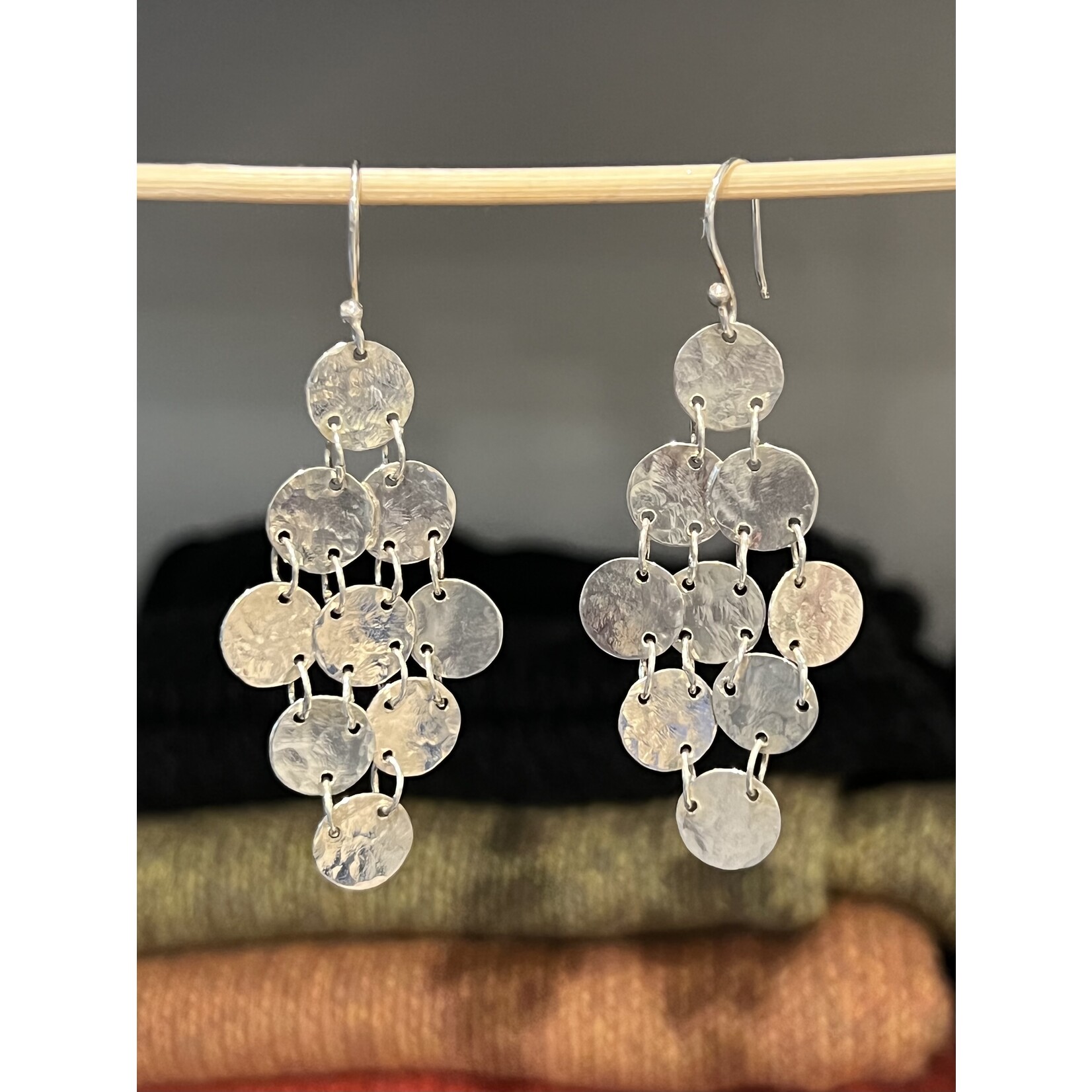 DeNev 9 Coin Polished Silver Chandelier Earrings