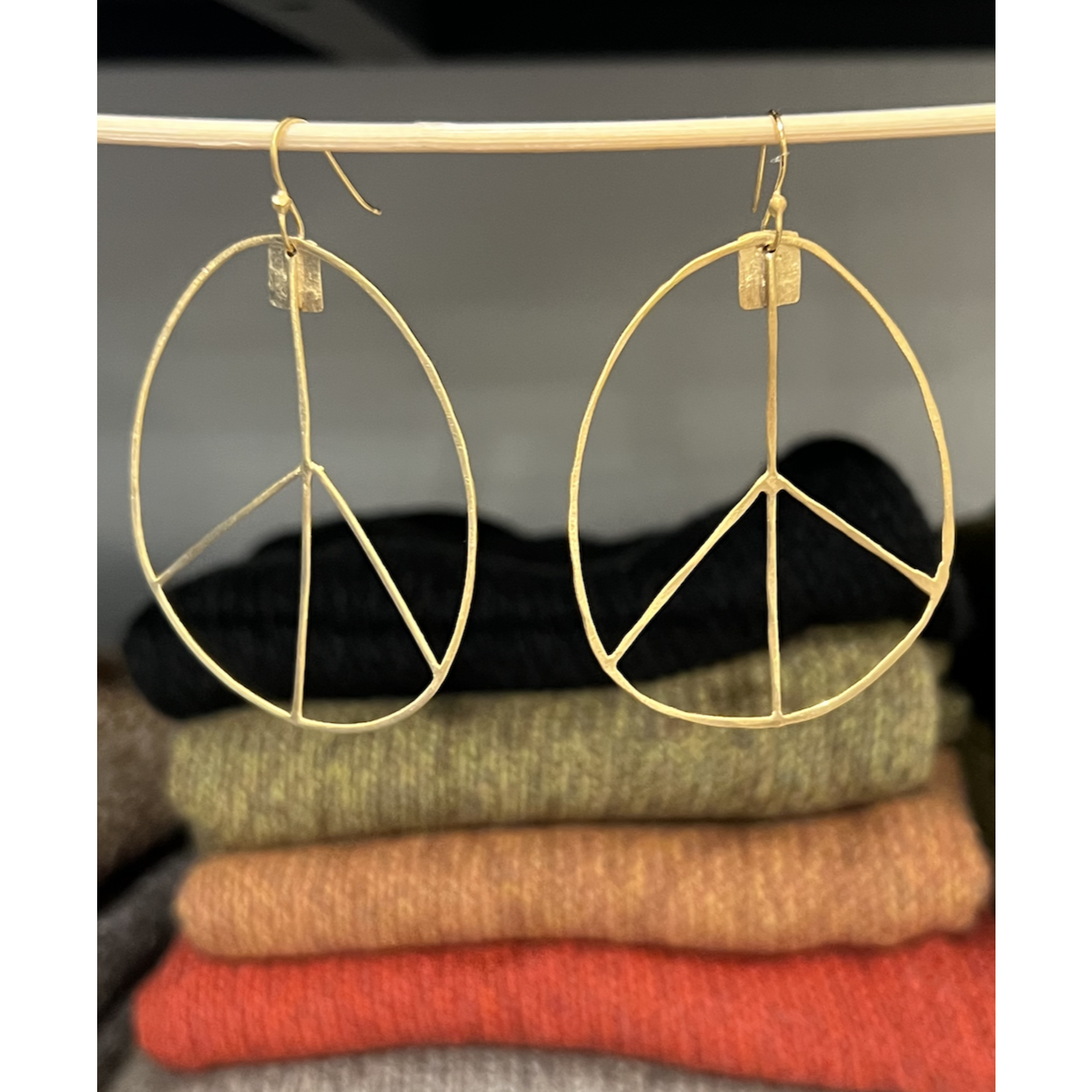 DeNev Large 18k Yellow Brushed Gold Vermeil Peace Sign Earrings