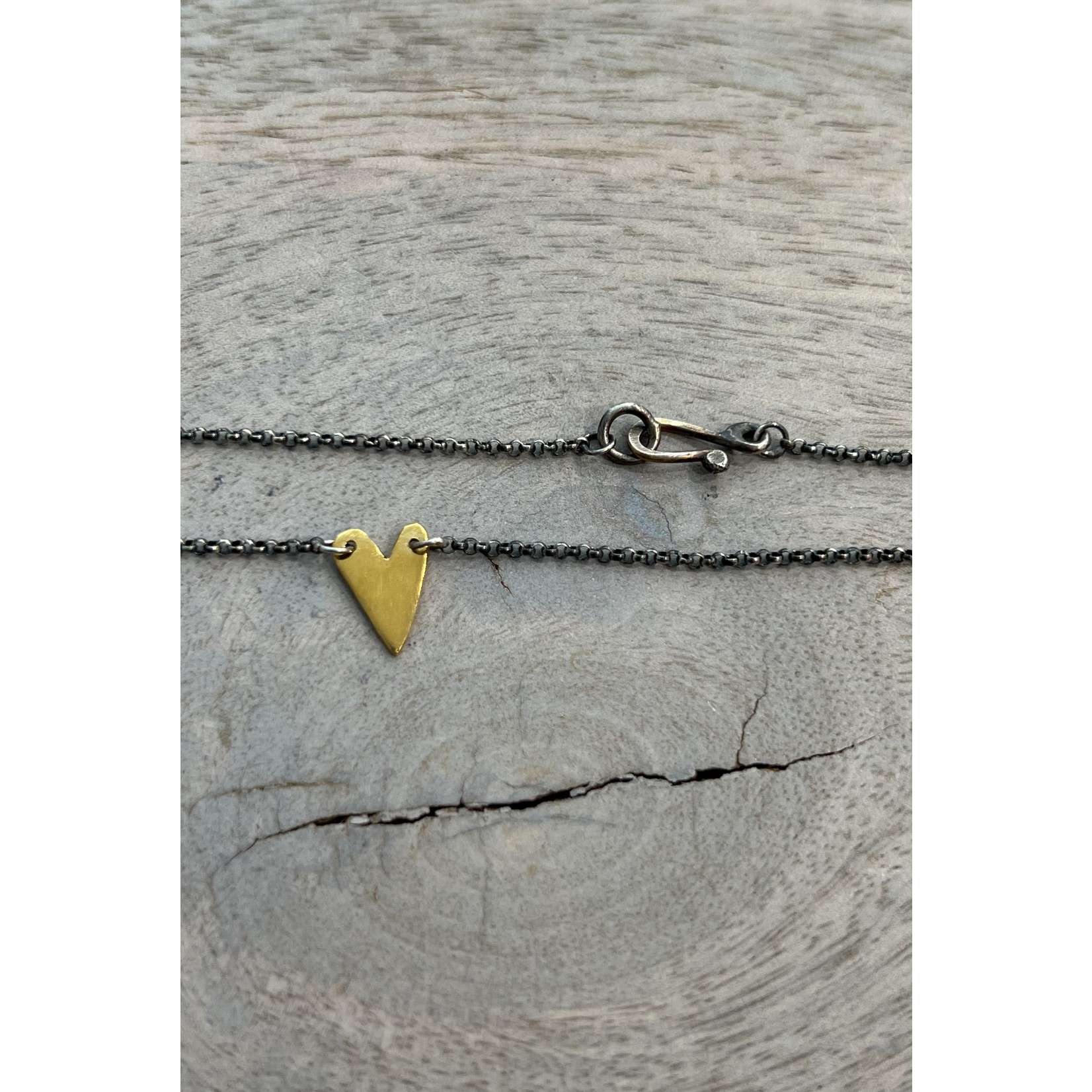 DeNev 18kt Gold Vermeil Heart Necklace on Oxidized SS Chain