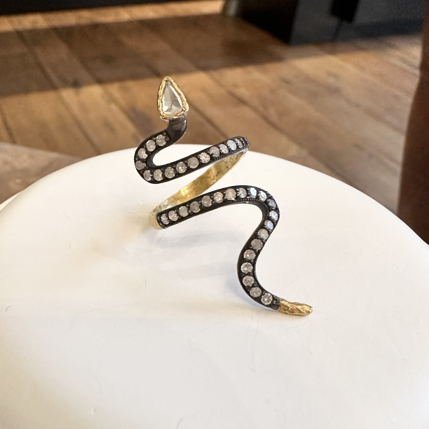 ARA 24k Collection 24k Gold Snake Ring w/Diamonds