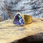 24k Gold Trillion Cut Purple Amethyst Ring