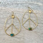 DeNev Large 18kt Yellow Gold Vermeil + Rectangle Shape Raw Persian Turquoise Peace Sign Earrings