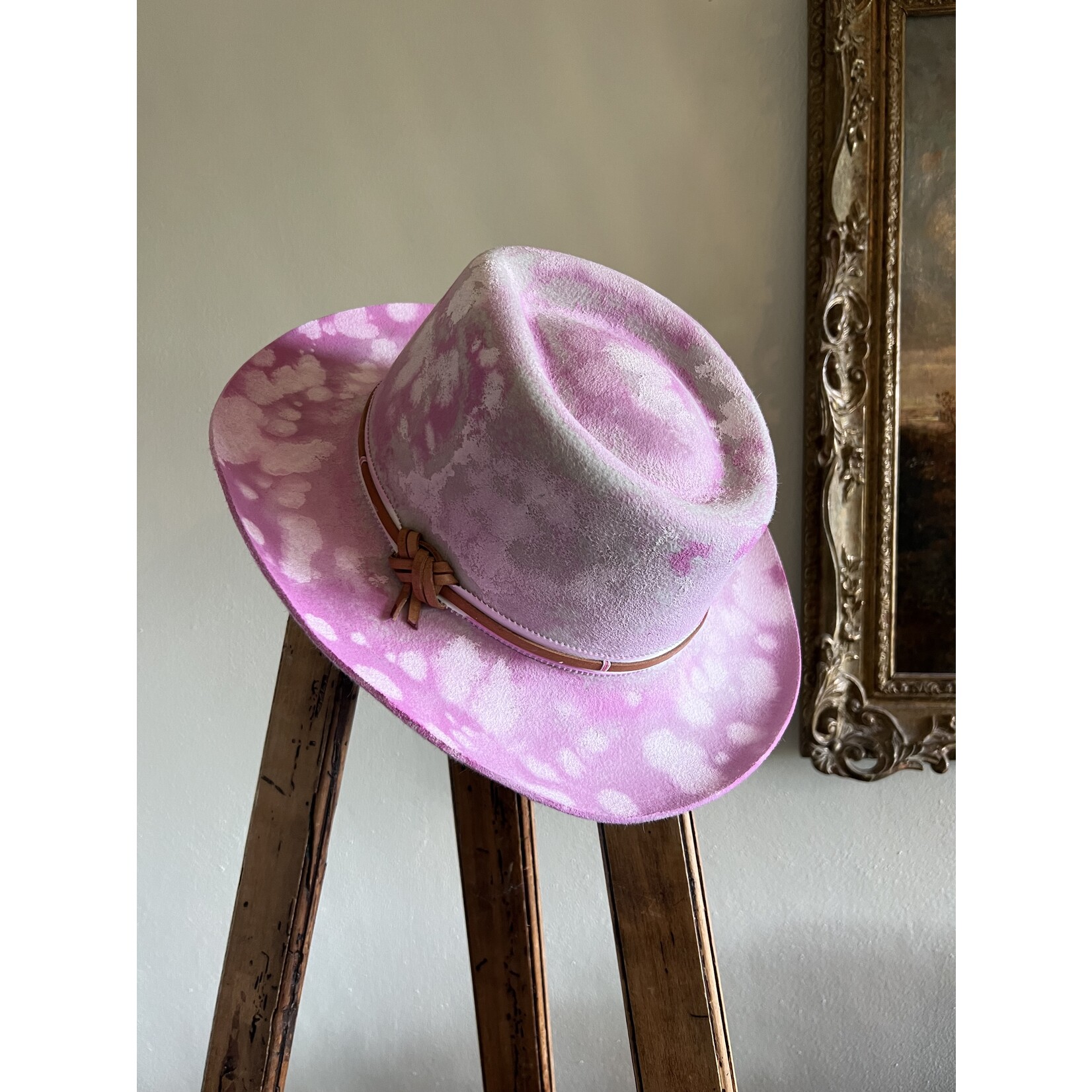 JR Hat - One of a kind, hand painted pink/white