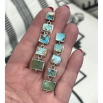 DeNev Raw Persian Turquoise Rectangle Waterfall Earrings