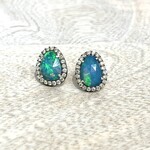 Lui Jewelry Opal and Diamond Stud Earrings