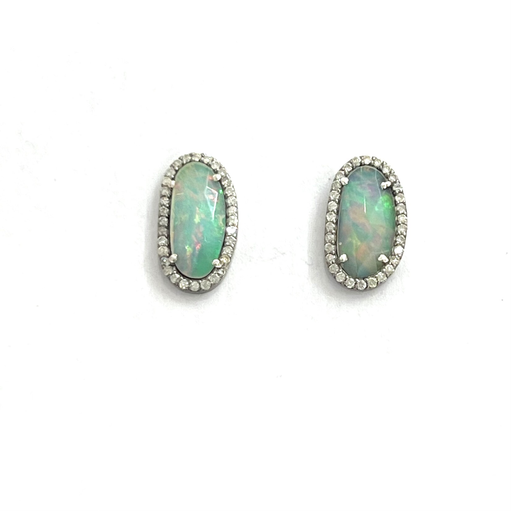 Lui Jewelry Opal and Diamond Stud Earrings