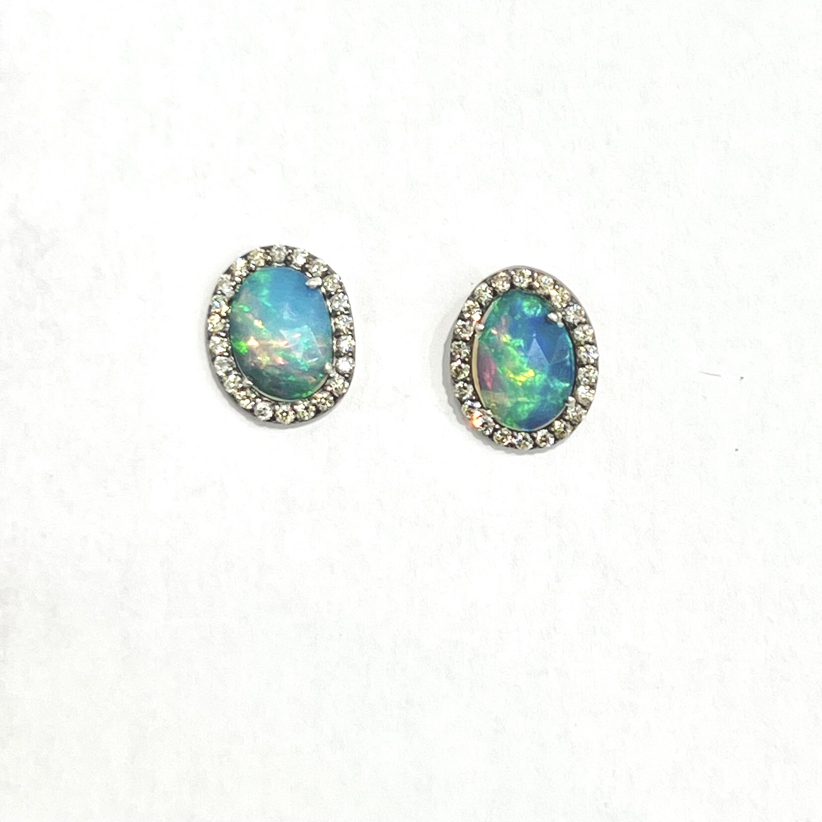 Lui Jewelry Opal and Diamond Stud Earrings