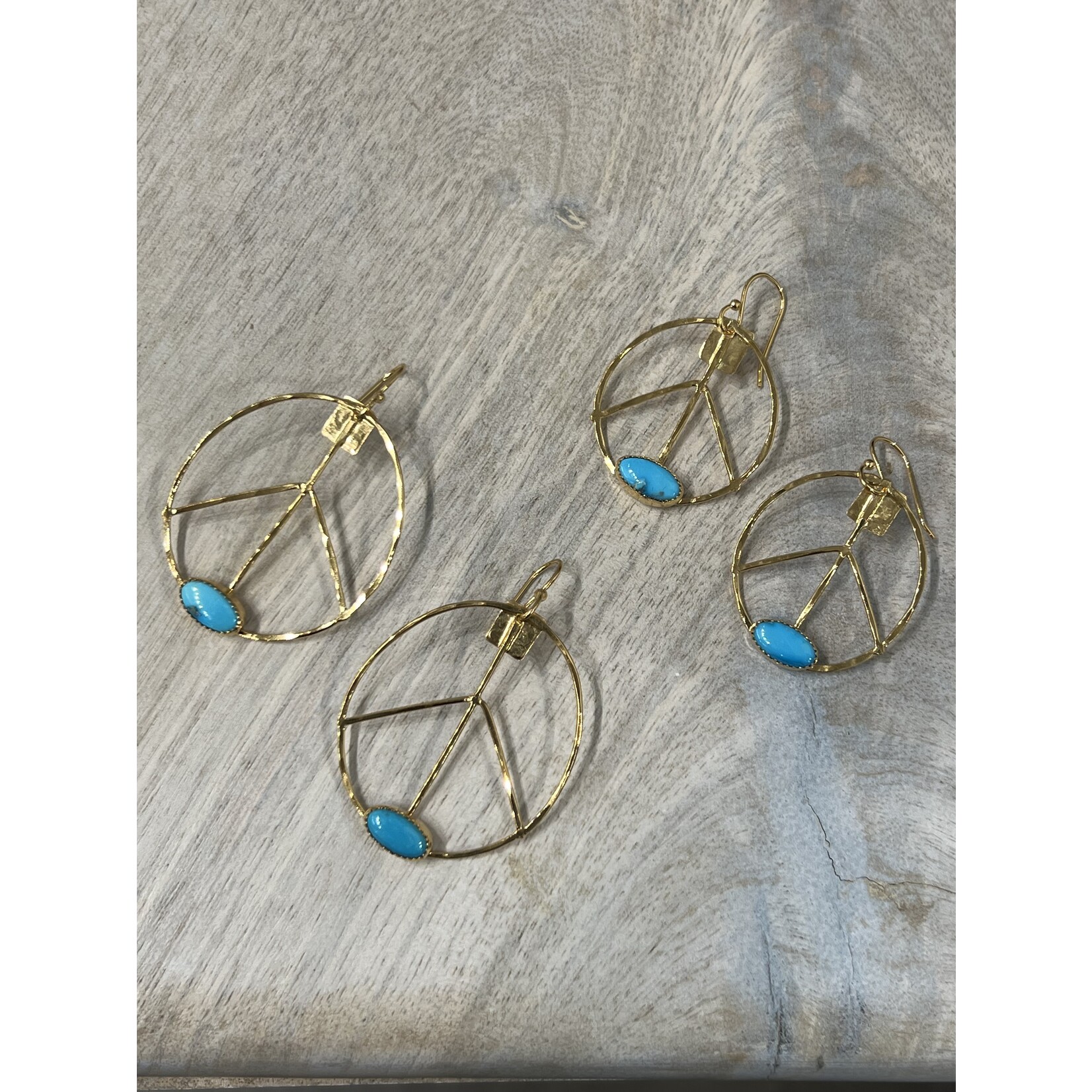 DeNev X-Small 18K Yellow Gold Vermeil Peace Sign Earrings with Morenci Turquoise Oval Droplets