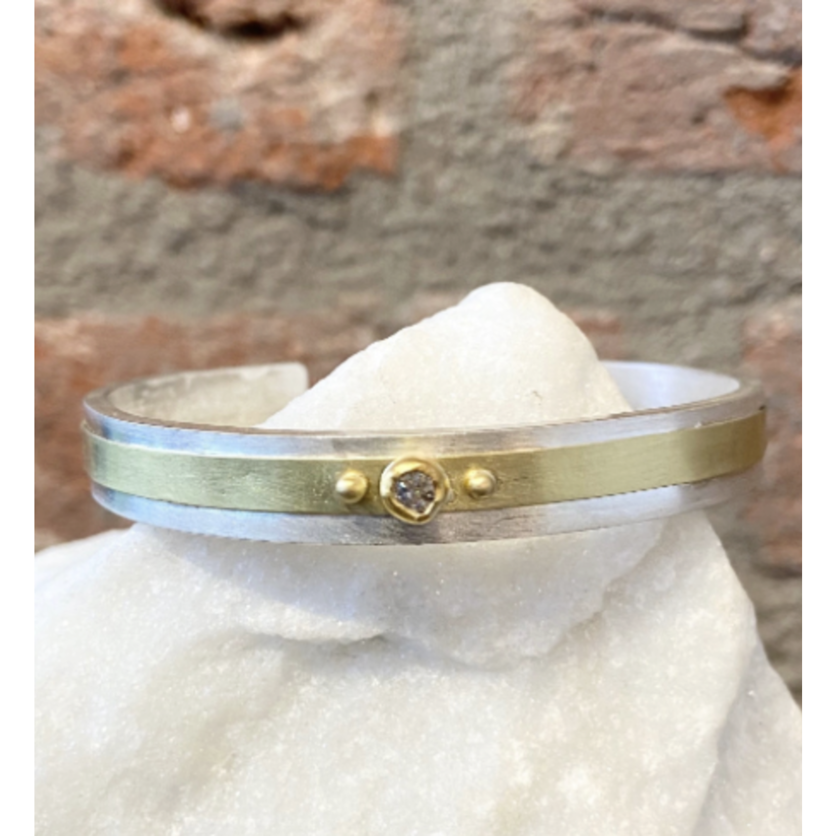 Silver and Gold "Ribbon" Cuff Bracelet with Moissanite Center Stone
