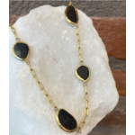 5 Slate Bezel Set Stones Set in 22kt Gold Asymetrical Necklace