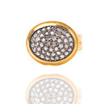 ARA Collection 24k Gold, Oxidized Silver, and Pave Diamond  Oval Ring (size 6.75, .92cts)