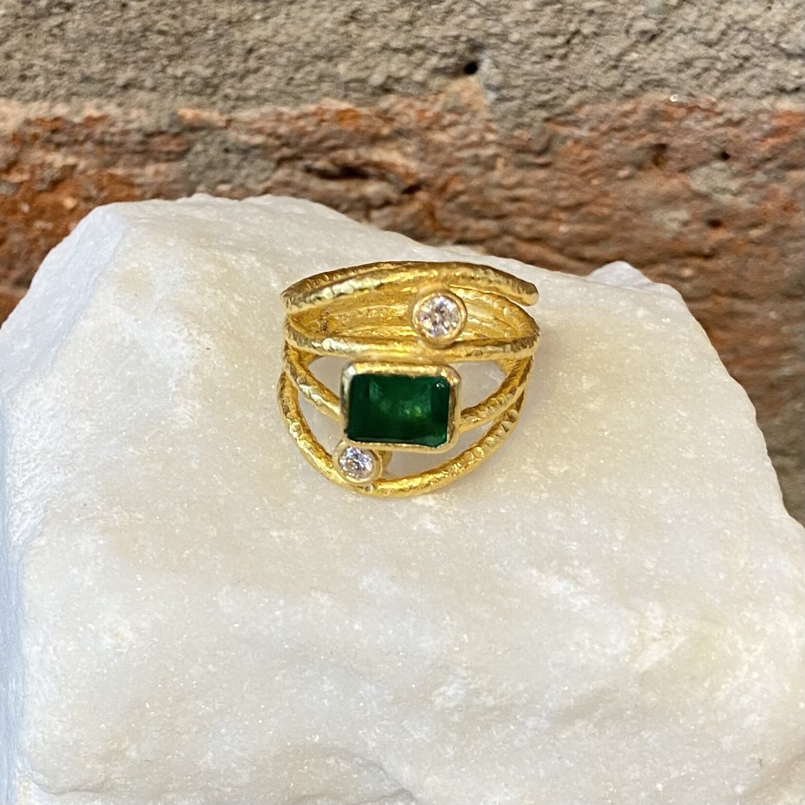 ARA Collection Emerald, Diamond and 24k Gold Wrap Ring