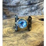 ARA Collection 24k Gold, Natural Color Diamonds, and Faceted Round Blue Topaz Ring (size 6, 7.64ct)