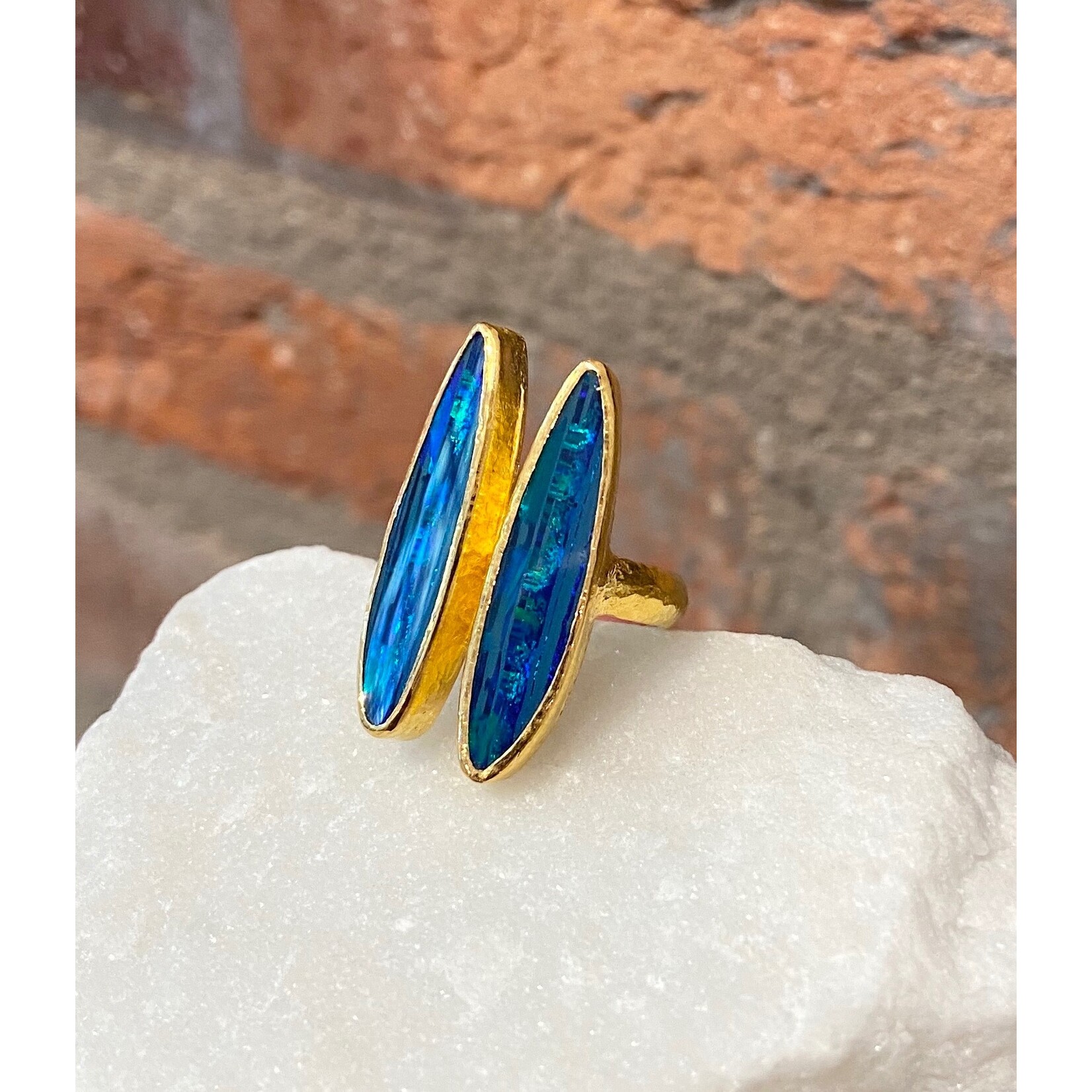 ARA Collection Double Australian Opal and 24k Gold Open Center Ring