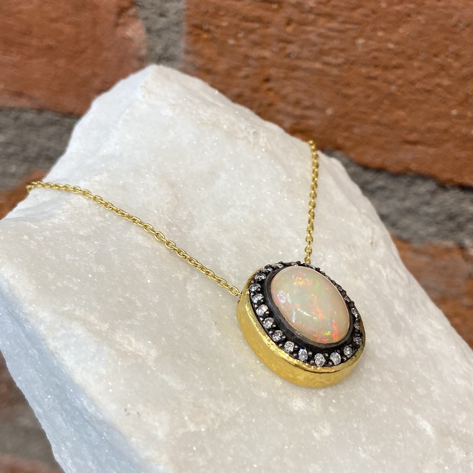 ARA Collection Opal Center Stone and Diamond Pendant Necklace