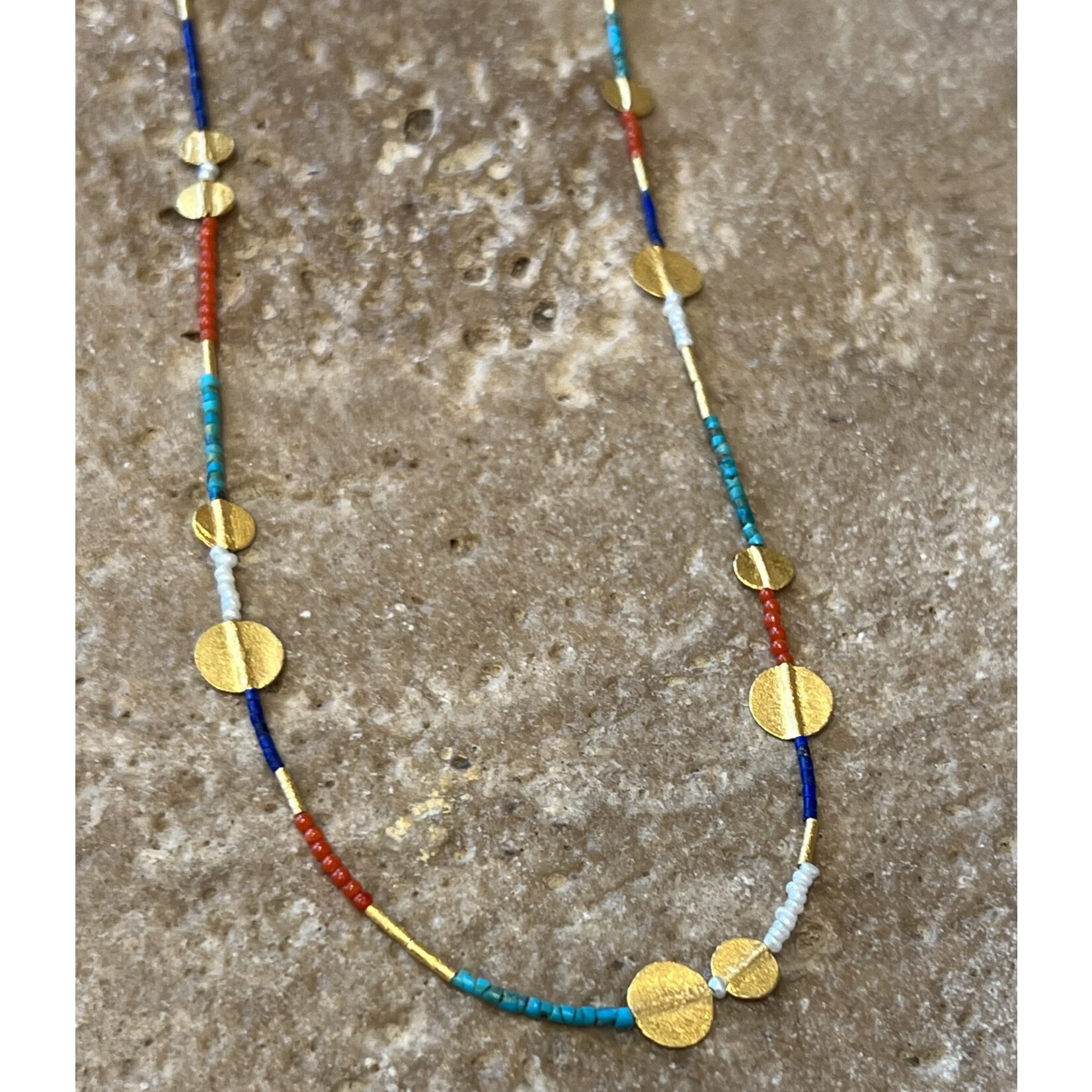 ARA Collection Multi Color (Coral, Turquoise, Pearl, Lapis) and 24k Disc Necklace