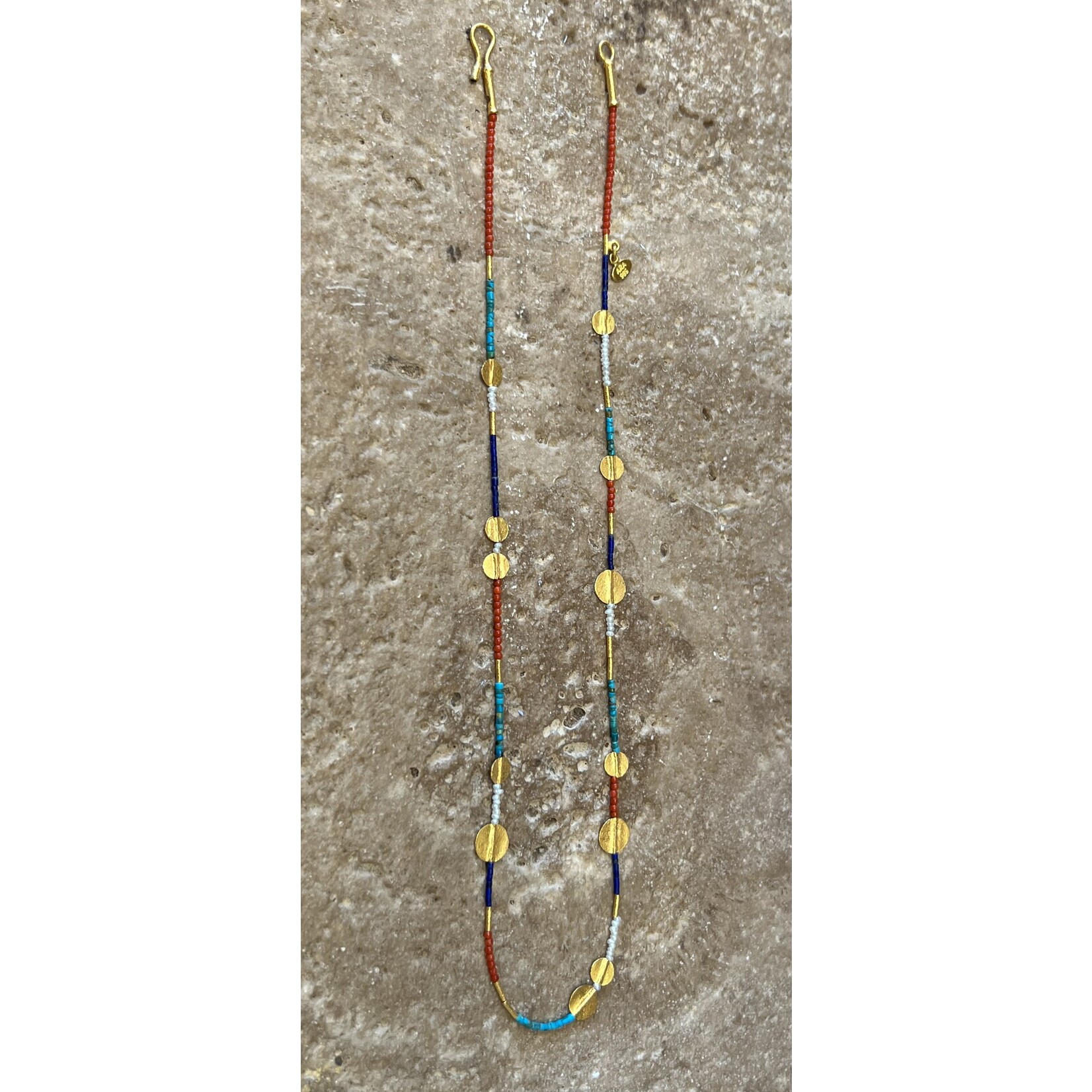 ARA Collection Multi Color (Coral, Turquoise, Pearl, Lapis) and 24k Disc Necklace