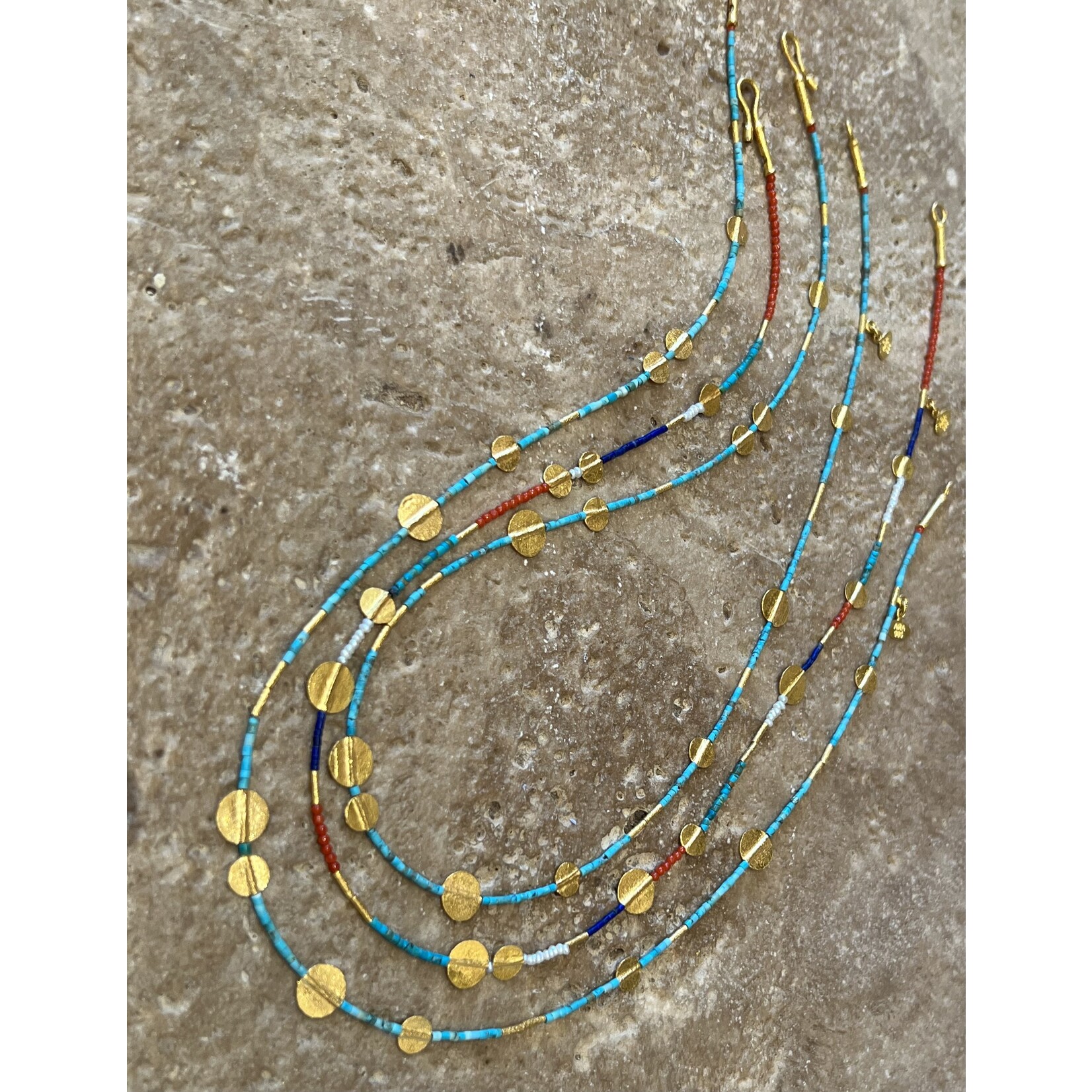 ARA Collection Multi Color (Coral, Turquoise, Pearl, Lapis) and 24k Disc Necklace