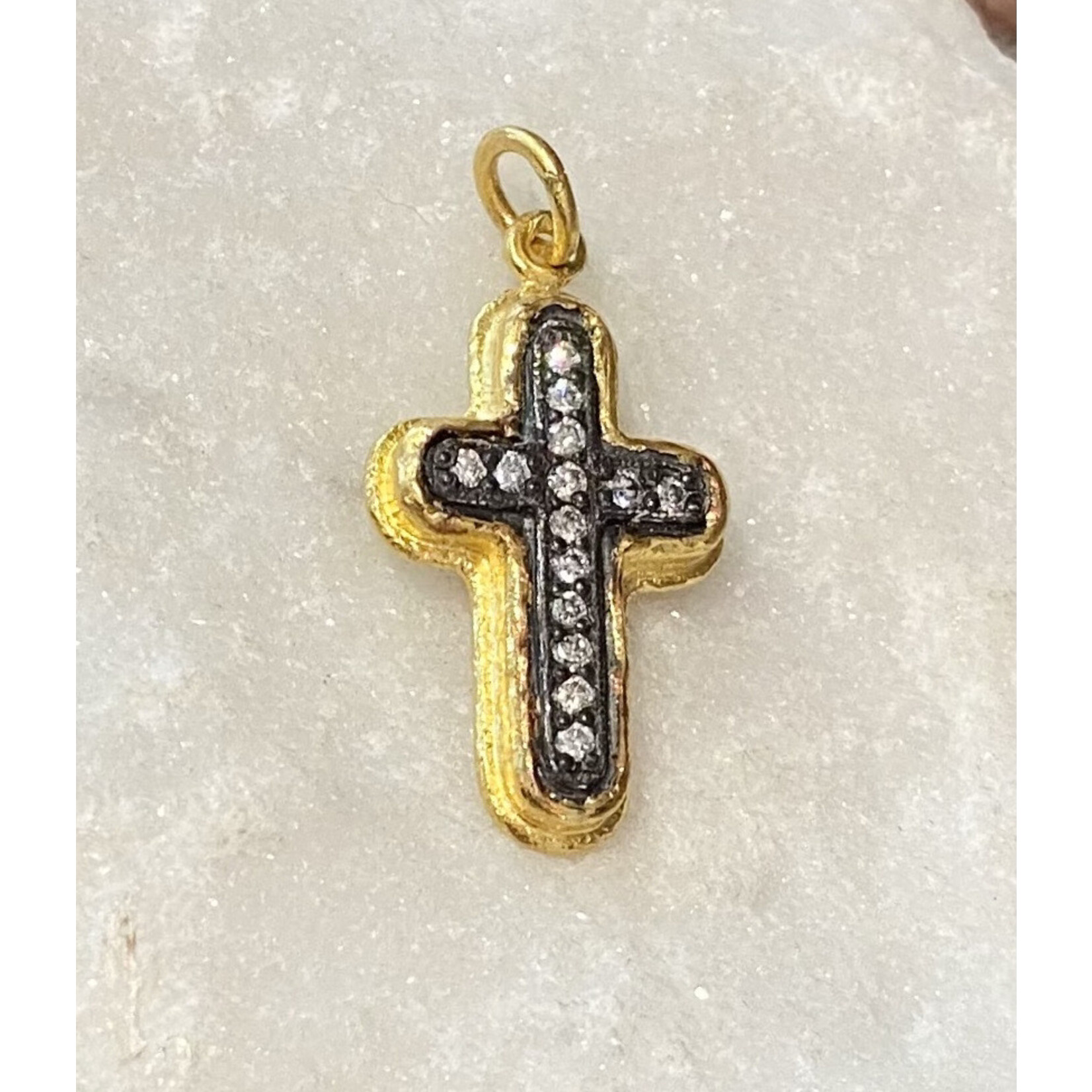 ARA Collection 24k Gold, Diamond, & Oxidized Silver Cross Pendant