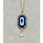 ARA Collection 24k Gold Diamond, Blue Glass, Pearl Eye Pendant